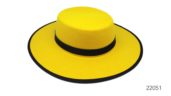 Yellow Flat Hat with black band